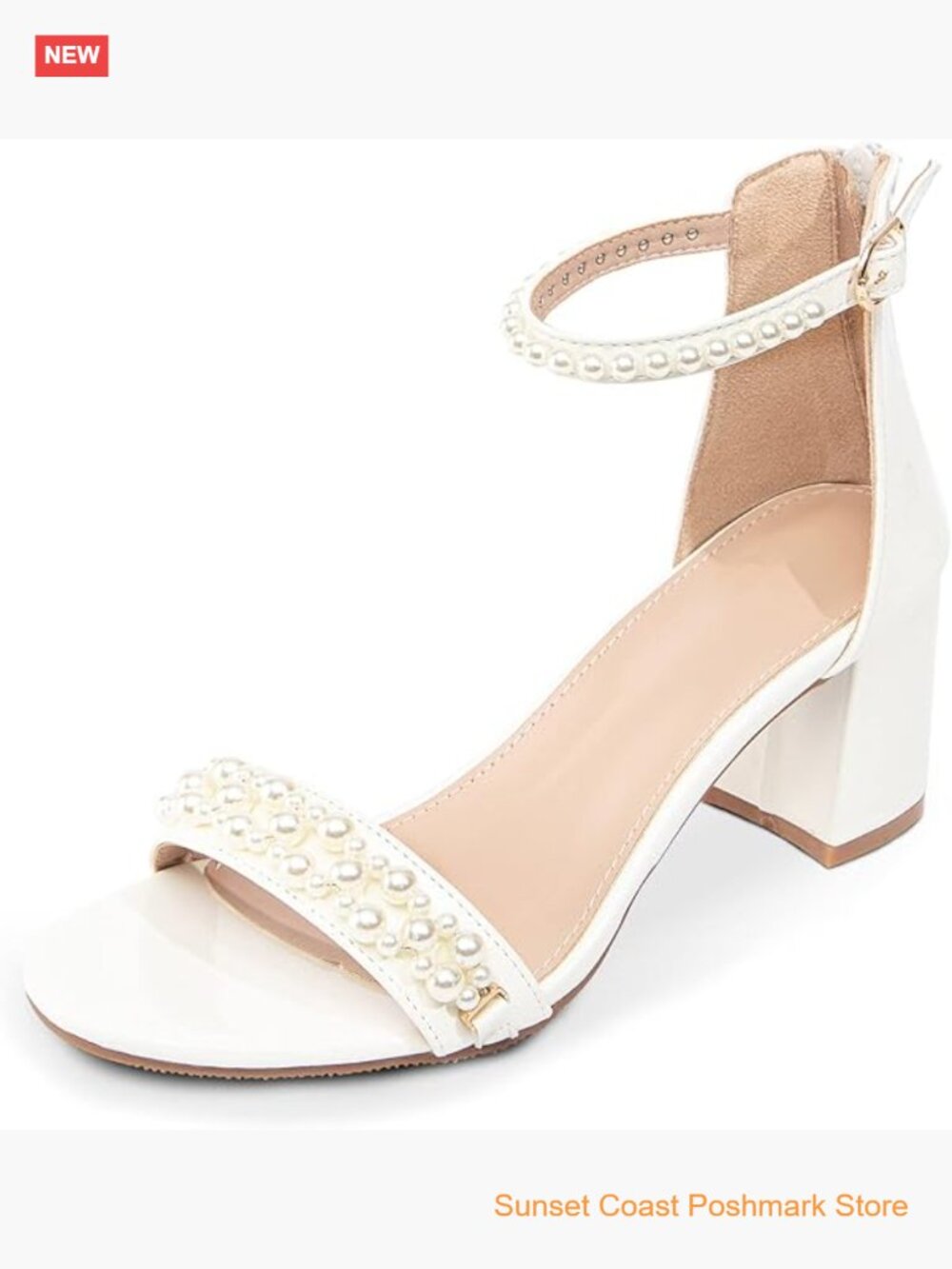 Heeled Sandals Open Toe Pearl Platform Chunky Low Heel Block Heel Ankle Strap